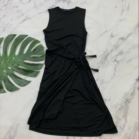 Allsaints Womens Lisen Asymmetrical Dress Size S Black Sleeveless Draped Tank